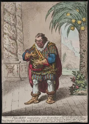 Pizarro funderar över produkten från sin nya peruanska gruva, 1799
